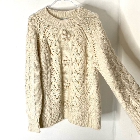 J. Crew Sweaters - J. crew Pom-pom Cable Knit Ivory White Wool Blend Sweater